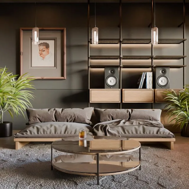 Salon moderne et confortable avec un canapé minimaliste et une décoration élégante en Roumanie.