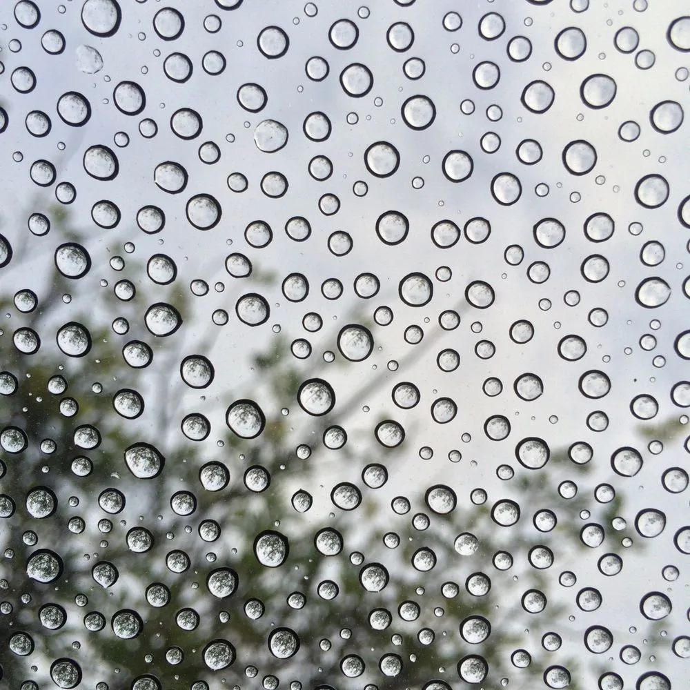 Gouttes de pluie sur une vitre de voiture