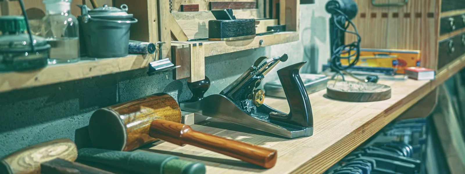 Établi d'atelier bien rangé avec des outils à main