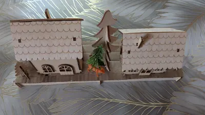 Kit maquette en bois Rayher petites maisons (52 pièces), photo prise par Marwane