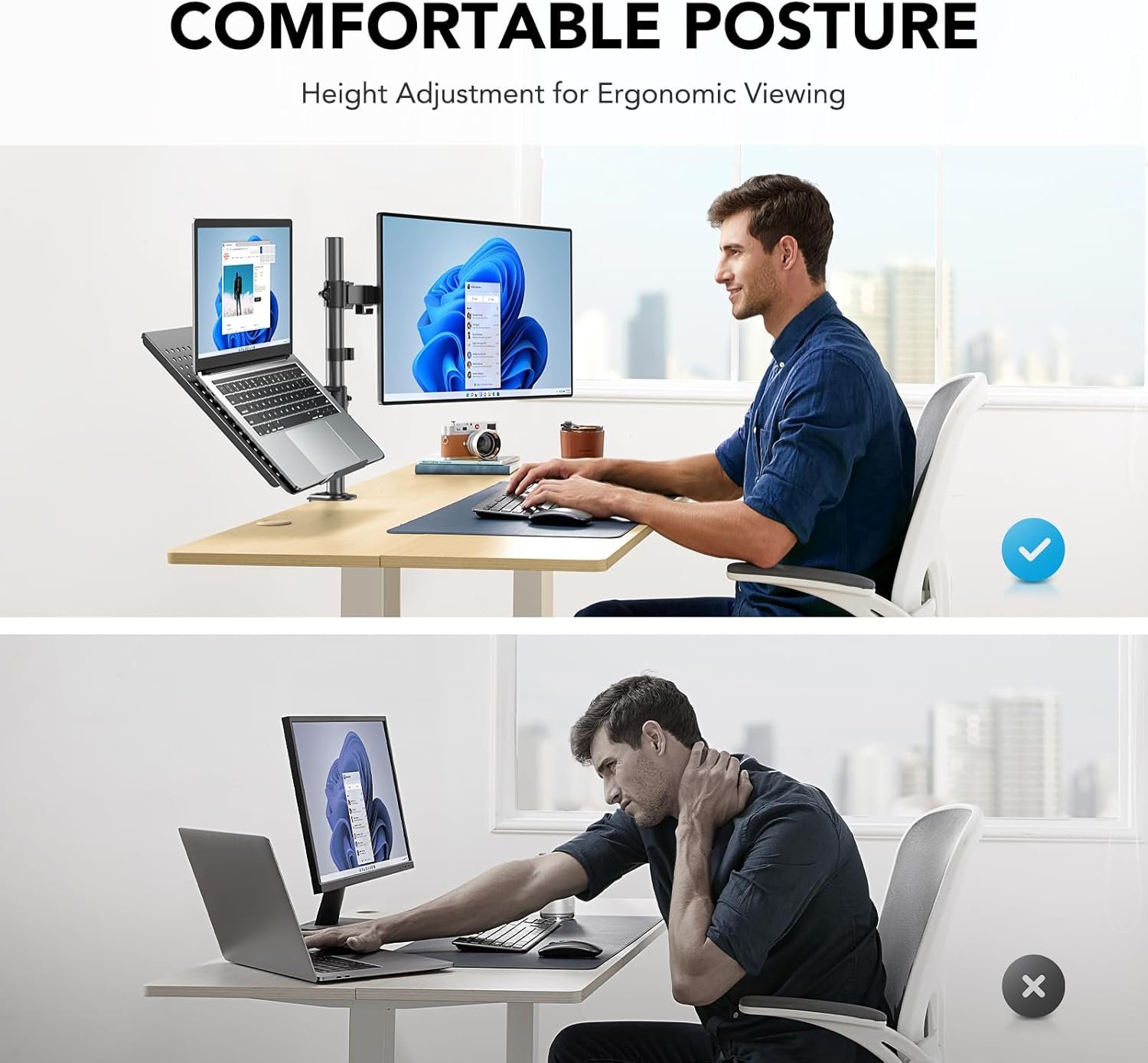 HUANUO Bras de Moniteur avec Plateau pour Ordinateur Portable